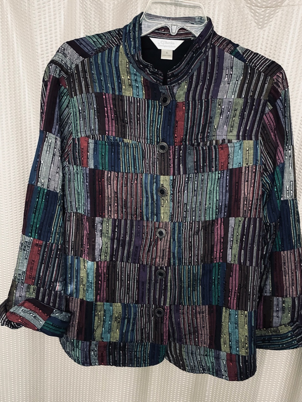 CJ Banks Multicolor Striped Button-Front Top in Jewel Tones